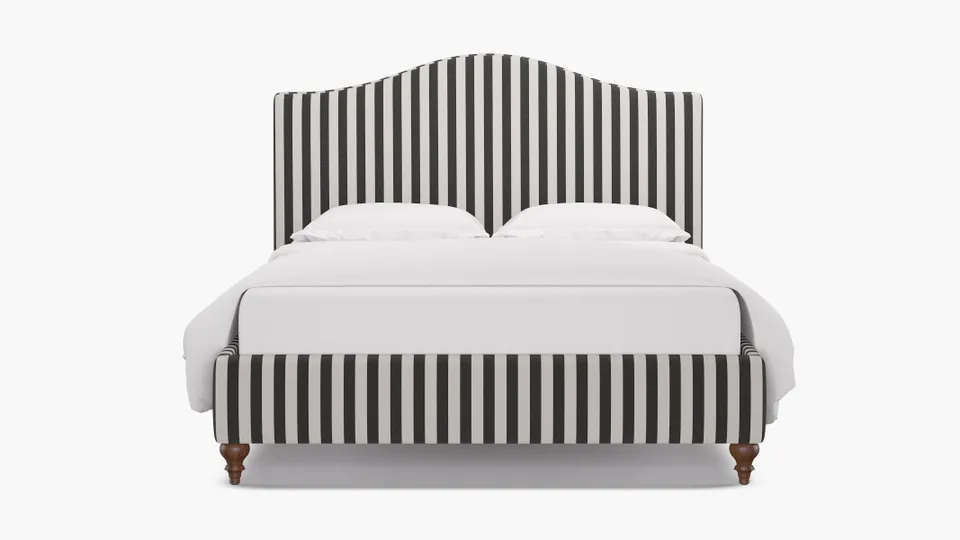 Camelback Bed, Ink Cabana Stripe, Walnut Traditional Turned Leg, Twin