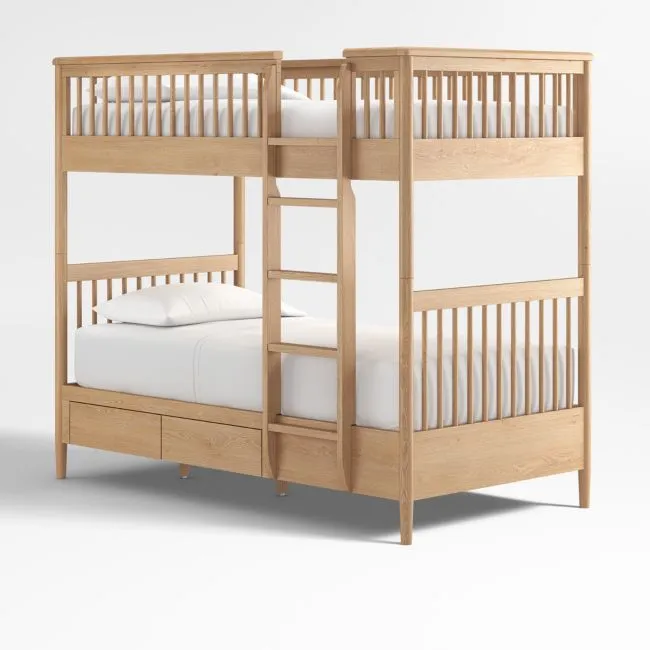 Bodie Natural Oak Wood Kids Twin Storage Bunk Bed