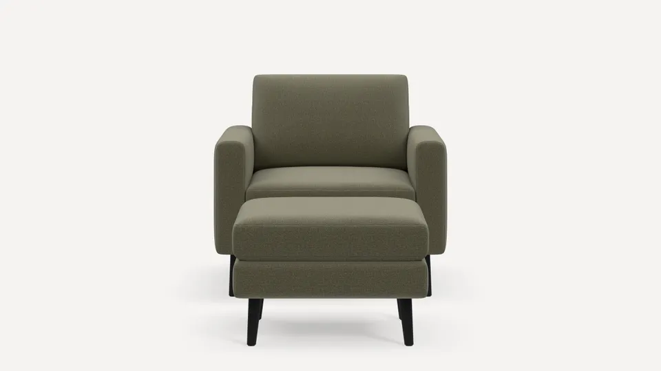 Nomad Armchair with Ottoman - Moss Green - Performance Flatweave / Ebony - Wood / Block