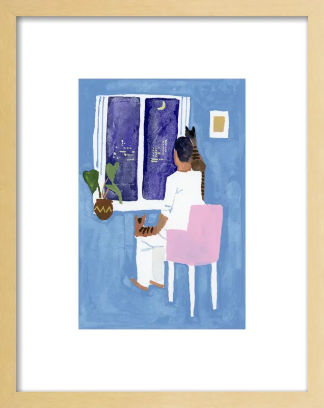 Look at the cat and the moon by Hiroyuki Izutsu for Artfully Walls