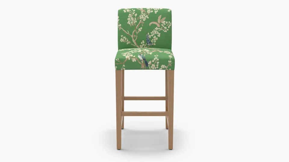 Signature Dining Bar Stool, Jade Cherry Blossom, Natural Square Tapered Leg