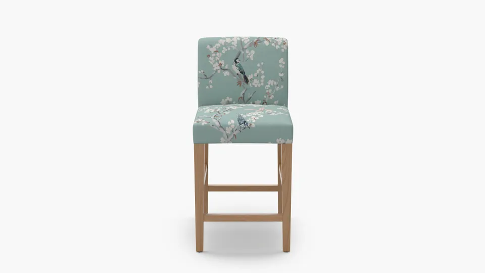 Signature Dining Counter Stool, Mint Cherry Blossom, Natural Square Tapered Leg