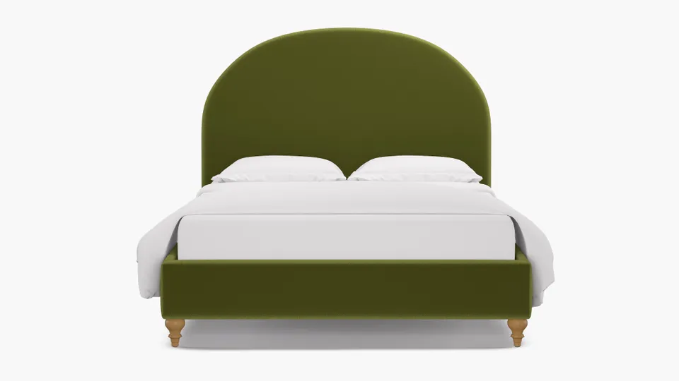 Demilune Bed, Sage Performance Velvet, Natural Traditional Turned Leg, King