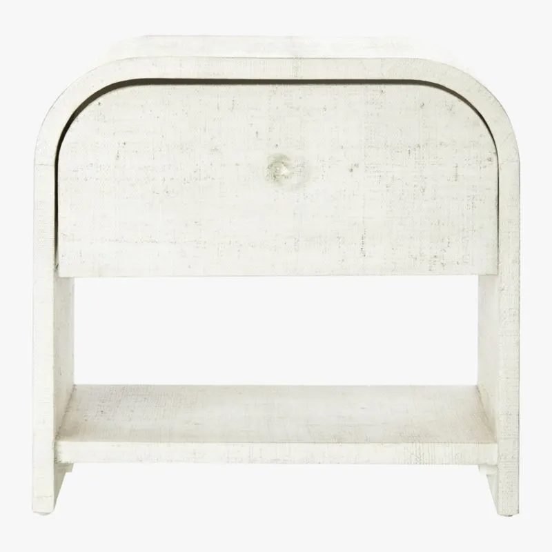 Archer 22" White Lacquered Linen Nightstand with Drawer