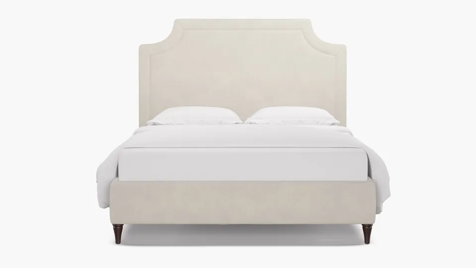 Deco Bed, White Performance Velvet, Espresso Decorative Tapered Leg, Full