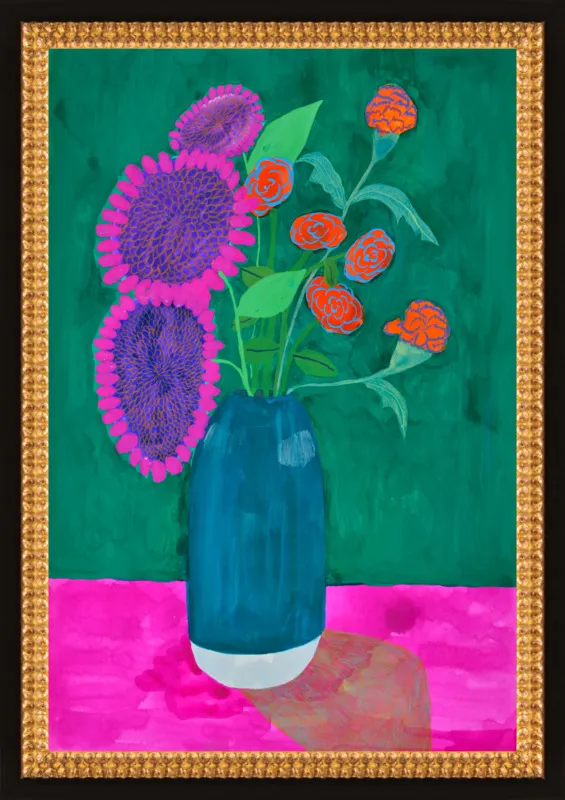 vase with sunflowers and carnations  by Christiane Drapela for Artfully Walls