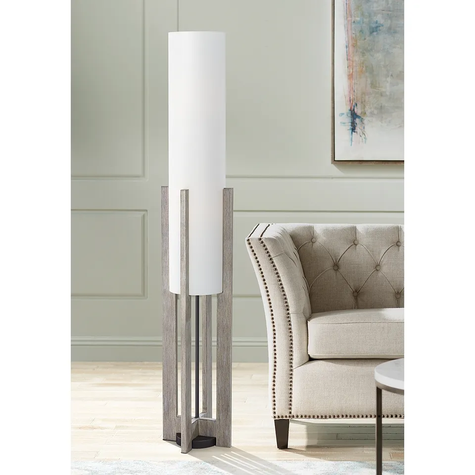 Possini Euro Arrista 63" Modern Gray Wash Cylinder Floor Lamp