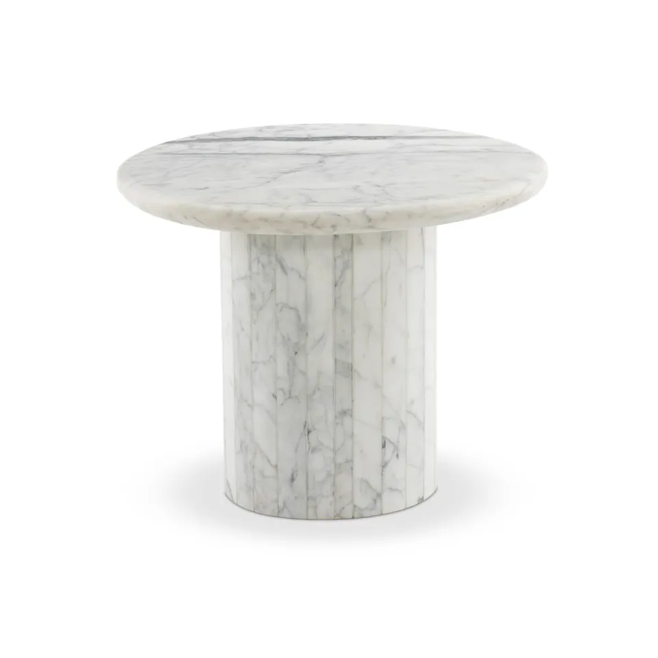 Stuart Wood End Table - White Calacatta Marble