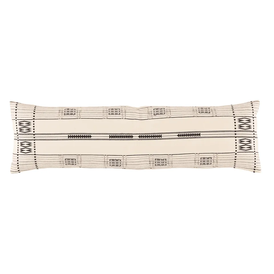 Zeliang NGW05 Handmade Tribal Cream And Blue Lumbar Down Alternative Filled Pillow (13"x48")