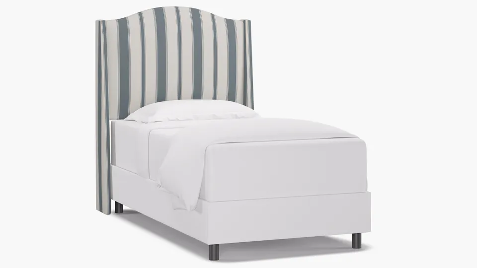 Classic Wingback Headboard, French Blue Clarence Stripe, Twin
