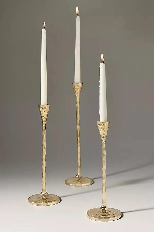 Blue Pheasant Hammered Brass Candle Holders, Set of 3