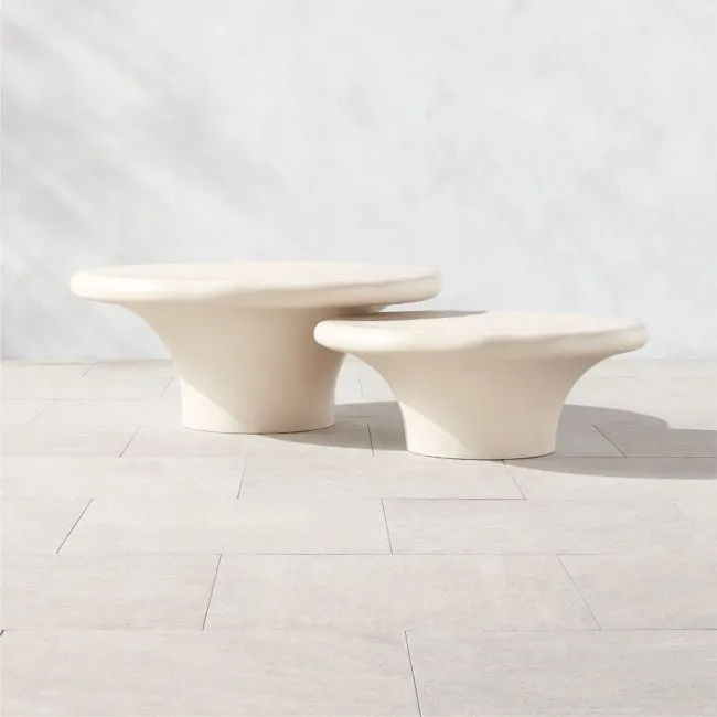 2-Piece Pompeo Round Ivory Cast Resin Nesting Indoor/Outdoor Coffee Table Set