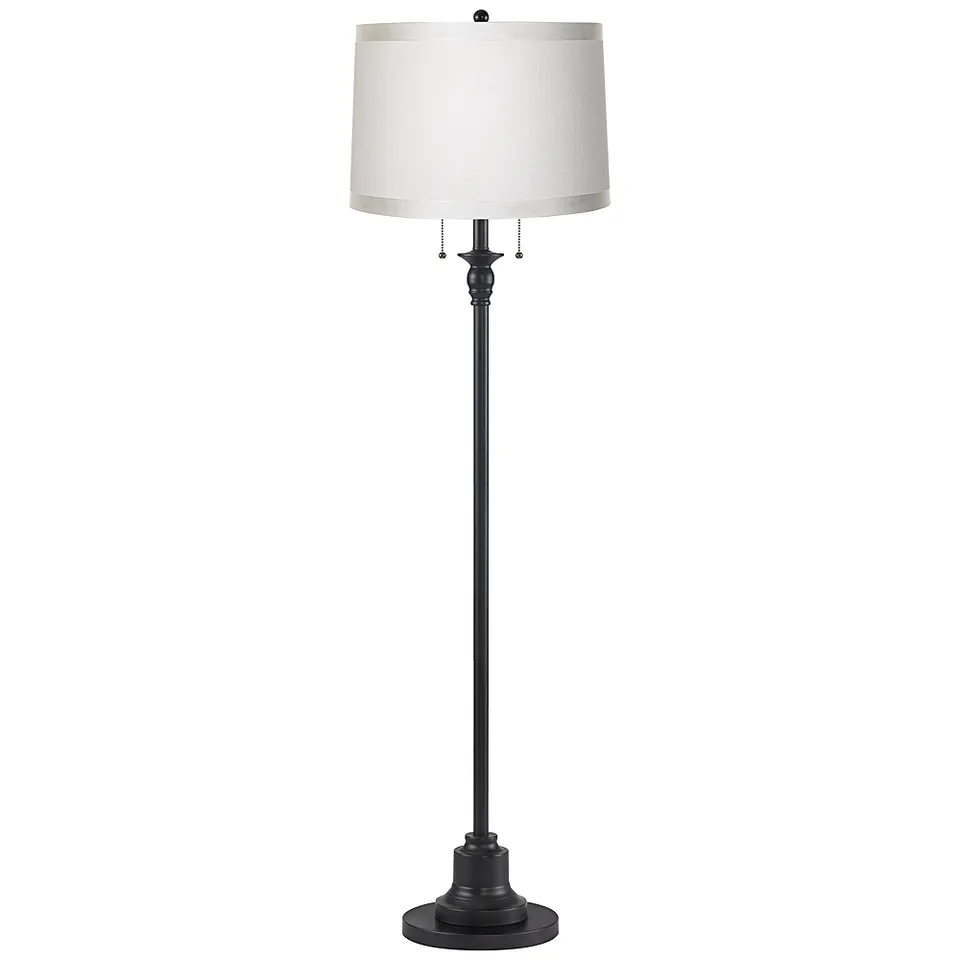 Dyna 58" High Black and White Grosgrain Drum Shade 2-Light Floor Lamp