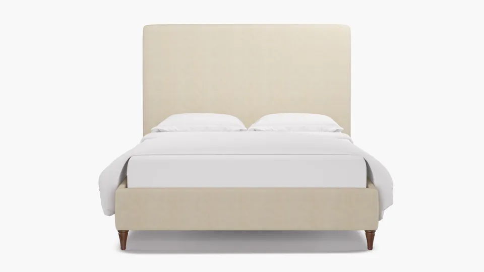 Classic Bed, Talc Everyday Linen, Walnut Decorative Tapered Leg, Queen