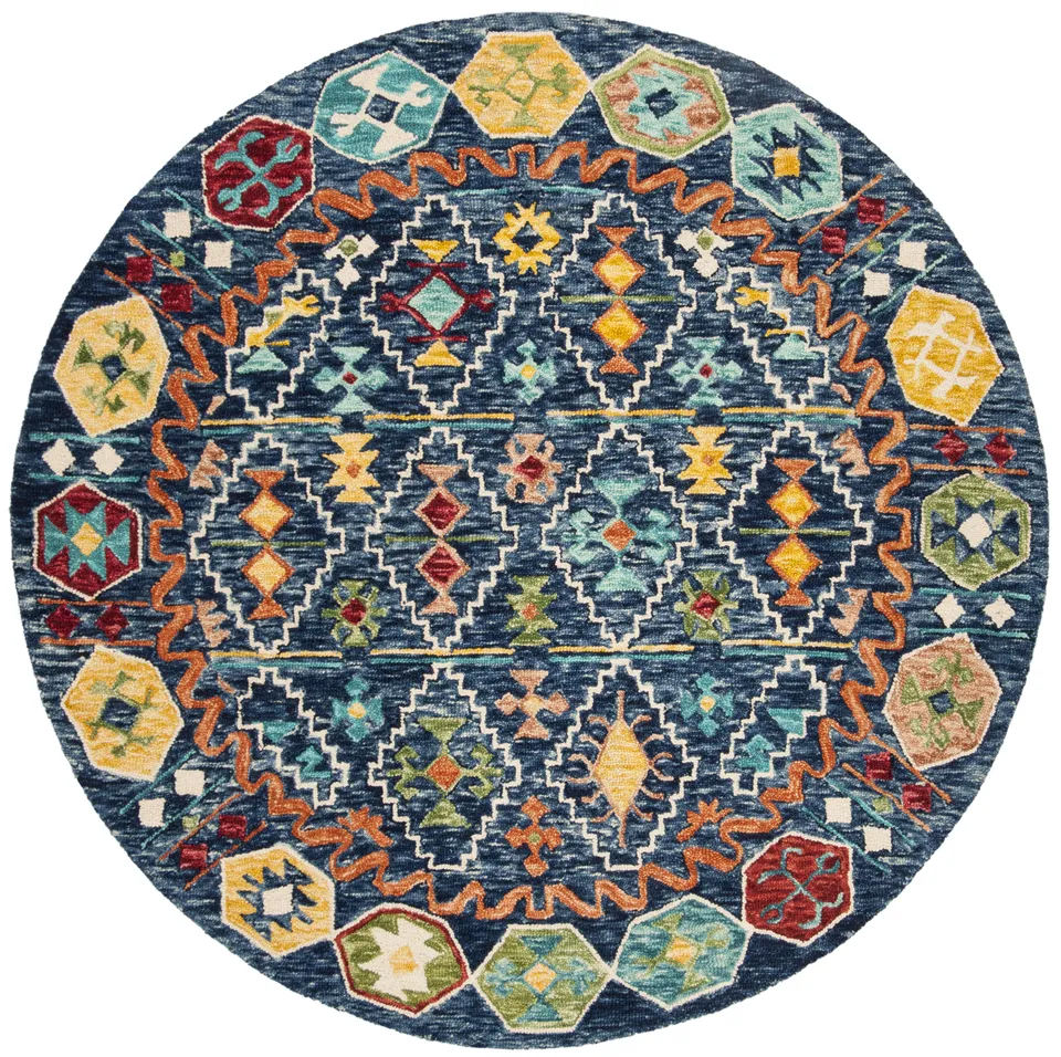 Arlo Home Hand Tufted Area Rug, APN504A, Blue/Beige,  7' X 7' Round