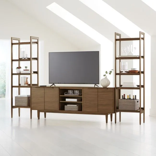Tate 124" Walnut Storage Media Console and Bookshelf Set