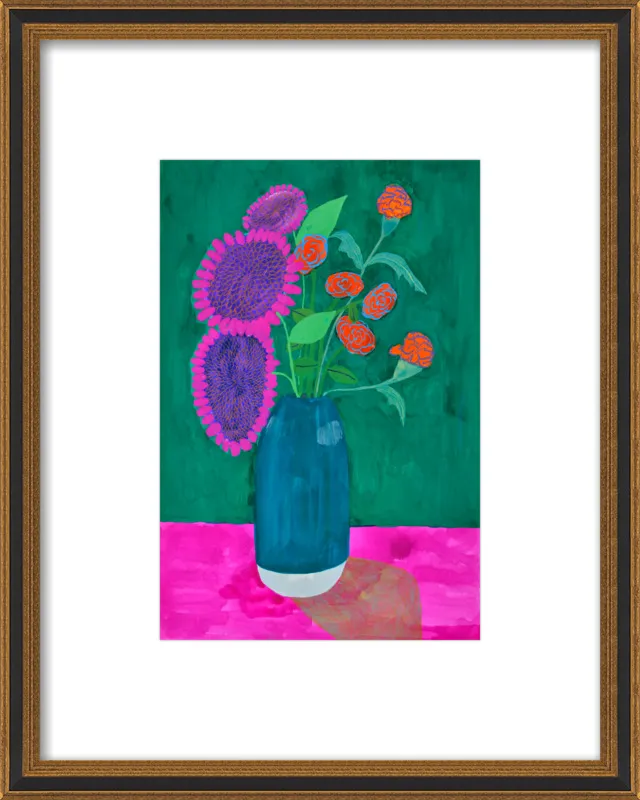 vase with sunflowers and carnations  by Christiane Drapela for Artfully Walls