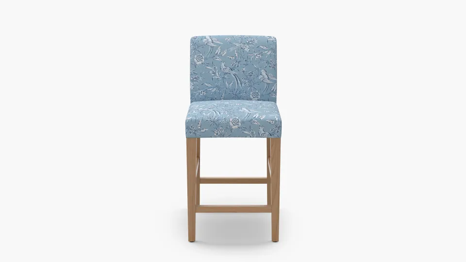 Signature Dining Counter Stool, Blue Aviary, Natural Square Tapered Leg