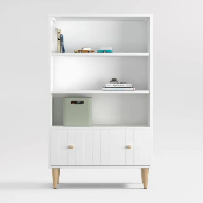 Finn 36" White Wood 3-Shelf Tall Kids Bookcase with Drawer