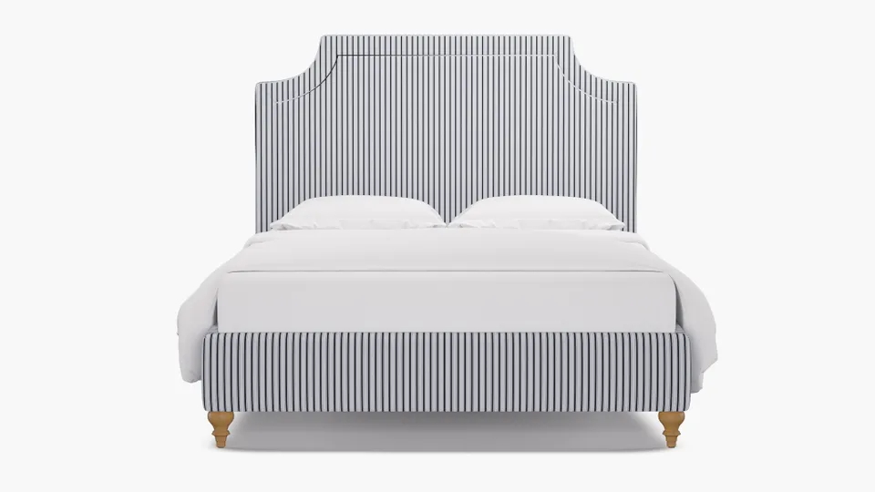 Deco Bed, Black Classic Ticking Stripe, Natural Traditional Turned Leg, Twin