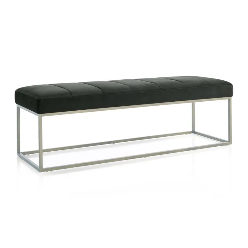 Channel Charcoal Velvet Bench with Stainless Steel Base