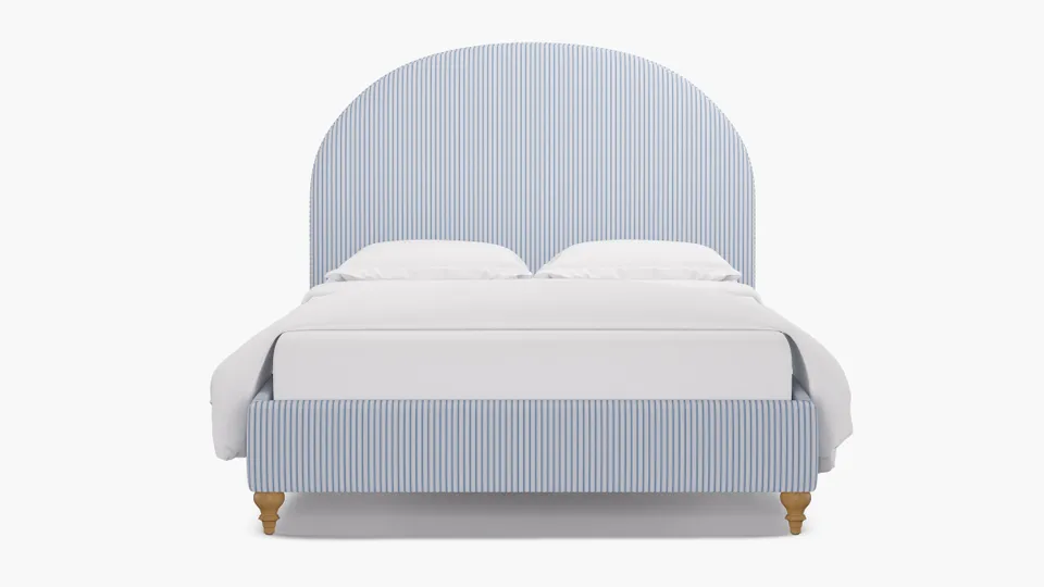 Demilune Bed, Cornflower Classic Ticking Stripe, Natural Traditional Turned Leg, King