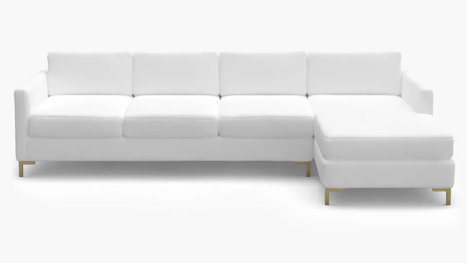 Modern Sectional, Right Facing, White Twill, Brass L Leg