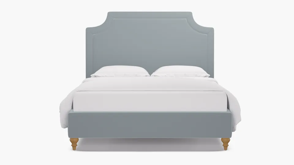 Deco Bed, Sterling Performance Velvet, Natural Traditional Turned Leg, Twin