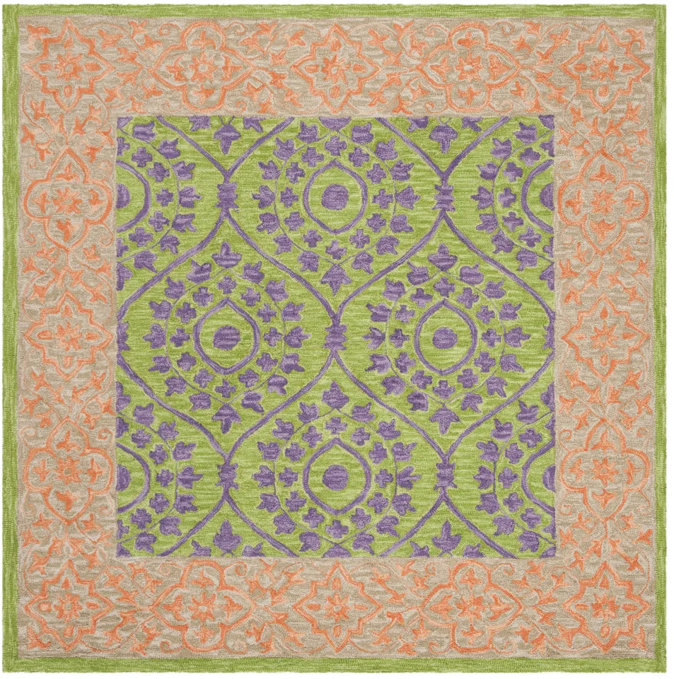 Arlo Home Hand Hooked Area Rug, SZN102A, Green/Violet,  5' X 5' Square