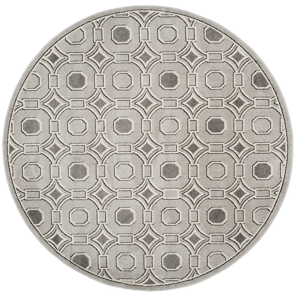 Arlo Home Indoor/Outdoor Woven Area Rug, AMT431B, Light Grey/Ivory,  7' X 7' Round