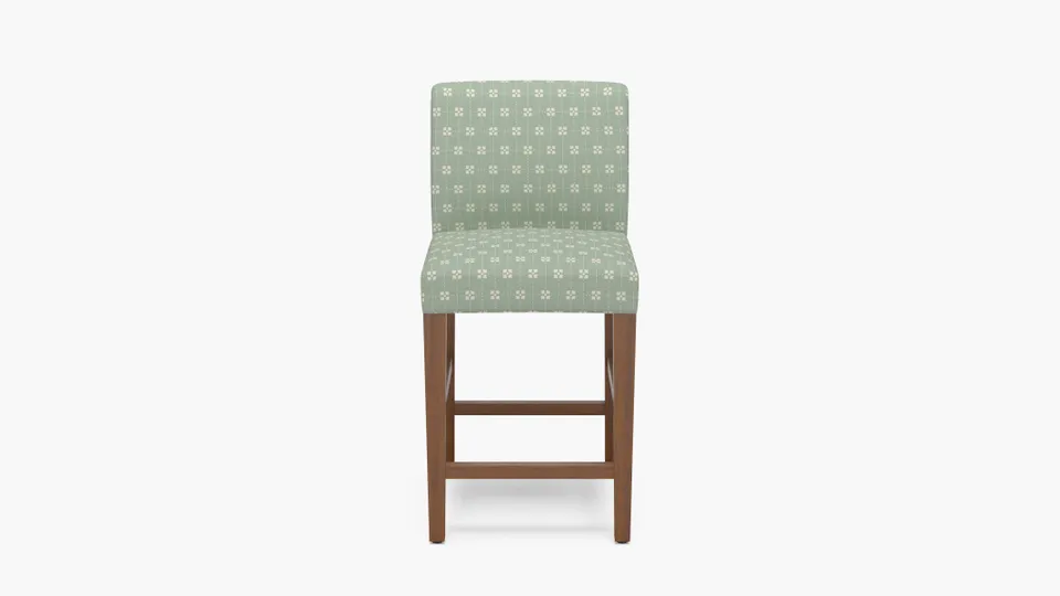 Signature Dining Counter Stool, Soft Sage Meadow Check, Walnut Square Tapered Leg
