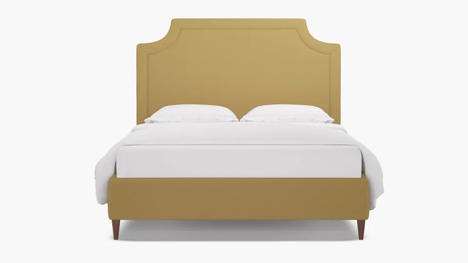 Deco Bed, French Yellow Everyday Linen, Walnut Square Tapered Leg, Twin