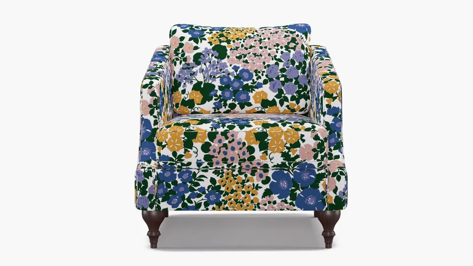 Slope Arm Chair, Lavender Million Flowers, Espresso Turned Wood Leg