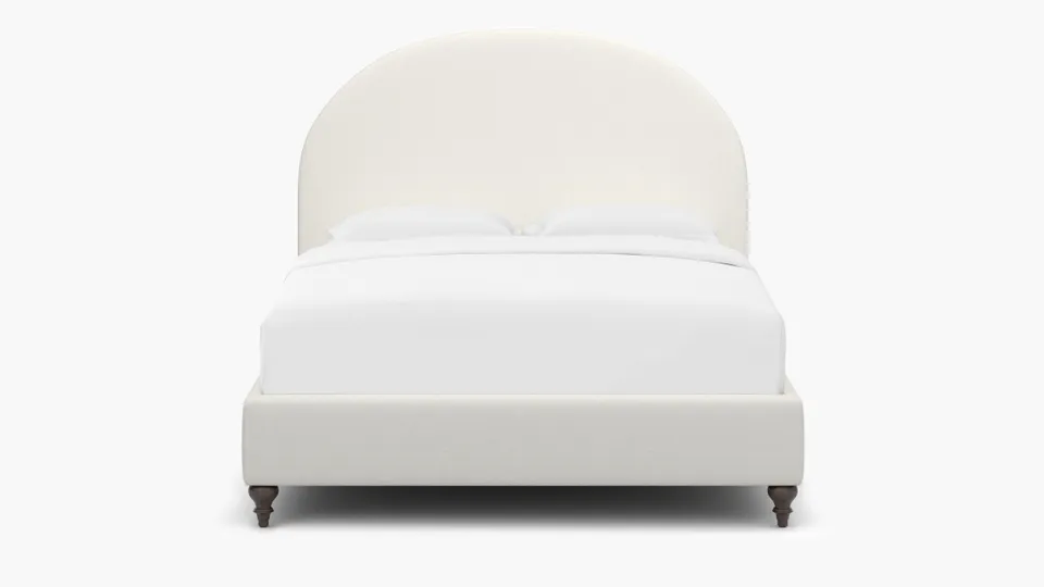 Demilune Bed, Snow Boucle, Espresso Traditional Turned Leg, Full