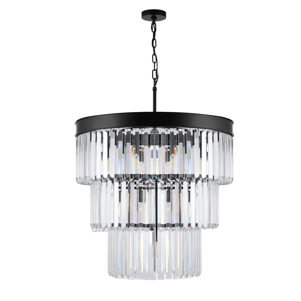 Coulette 3 Tier Crystal Chandelier - Black - Safavieh