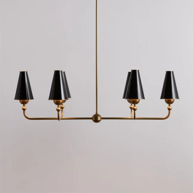Everton Brass Linear Chandelier Light with Black Metal Shades
