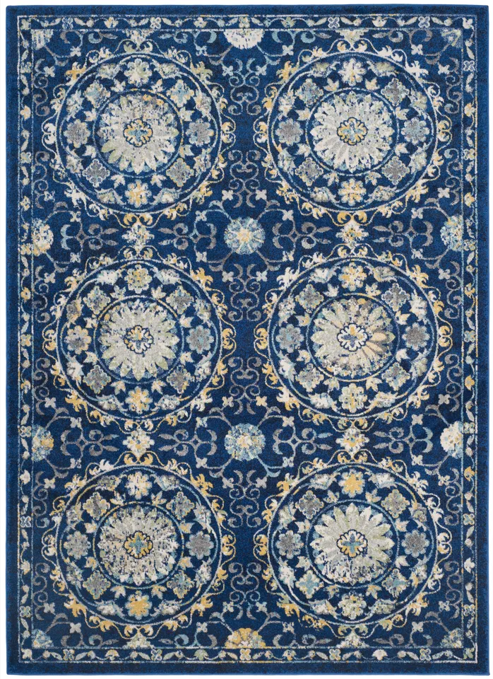 Arlo Home Woven Area Rug, EVK252A, Navy/Ivory,  6' 7" X 9'