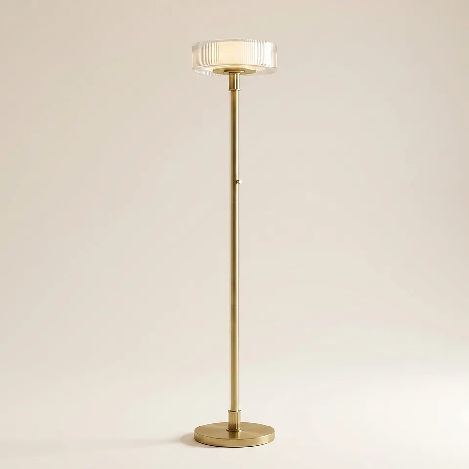 Possini Euro Valencia 71 3/4"H Satin Brass Ribbed Glass Torchiere Lamp