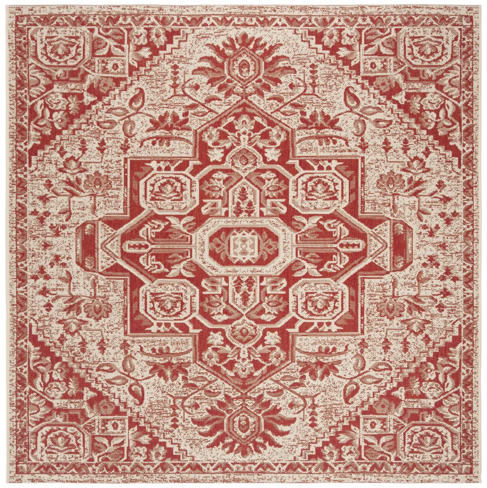 Arlo Home Indoor/Outdoor Woven Area Rug, LND138Q, Red/Cream,  6' 7" X 6' 7" Square
