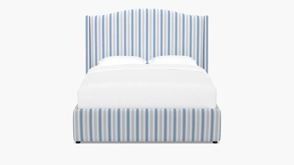 Curved Wingback Bed, Cornflower Regency Stripe, Queen