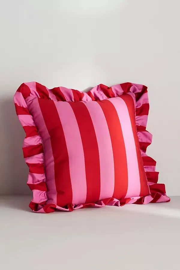 by Anthropologie Striped Ruffle Indoor/Outdoor Pillow