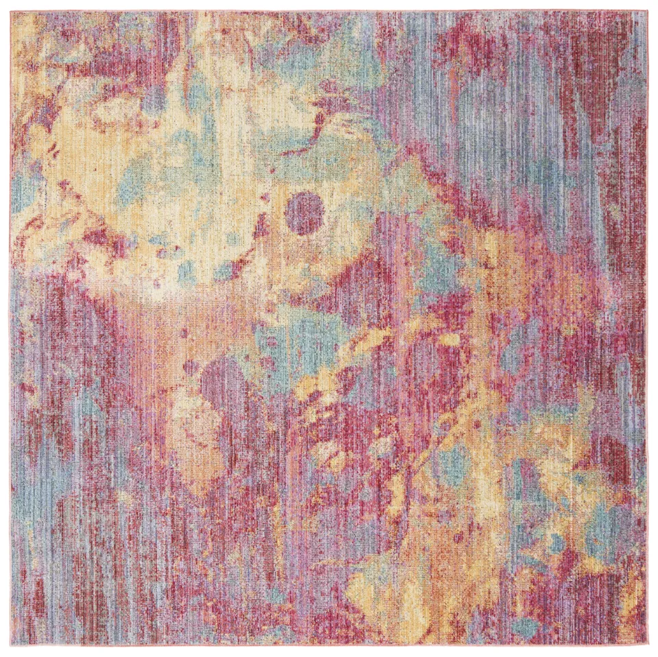 Arlo Home Woven Area Rug, WDS351R, Fuchsia/Turquoise,  6' X 6' Square