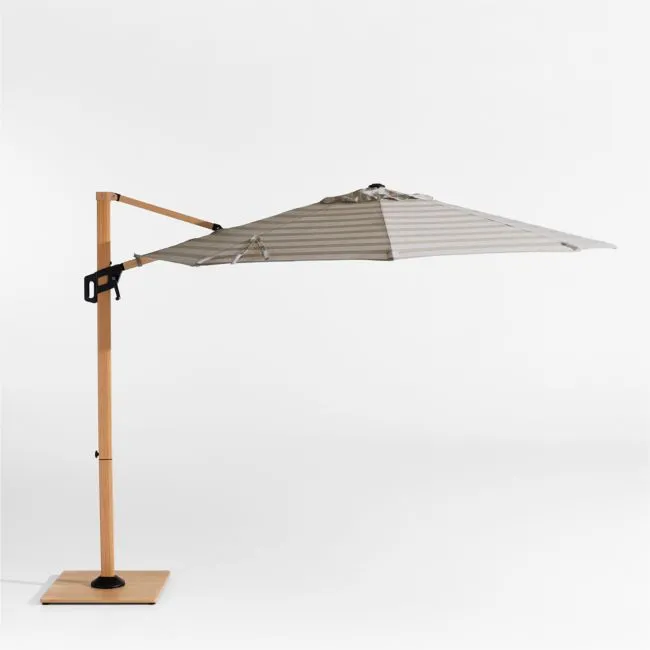 10' Round Sunbrella® Range Dune Stripe Cantilever Outdoor Patio Umbrella with Faux Wood Metal Frame