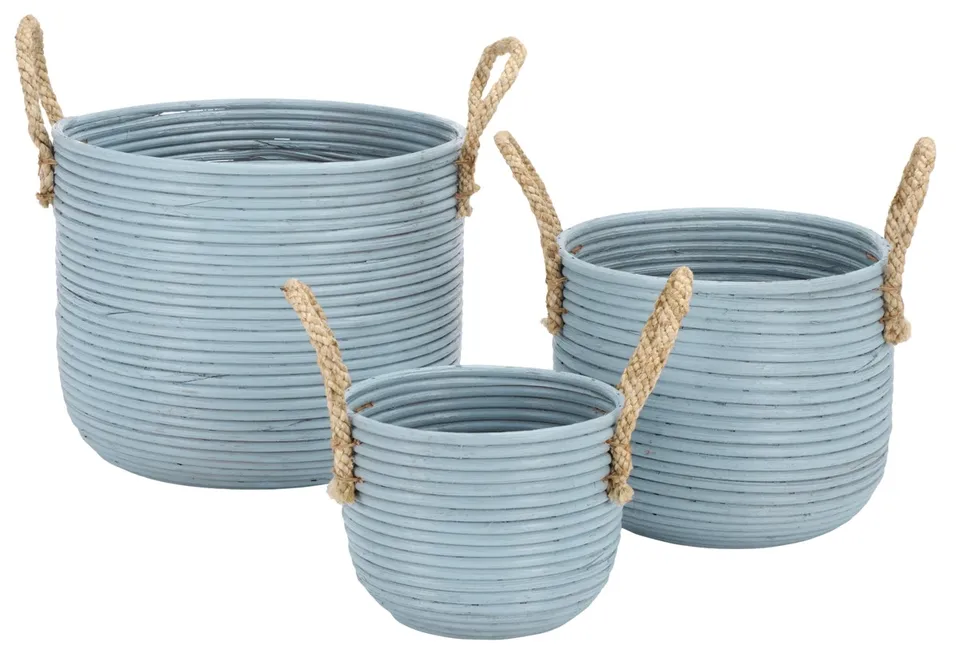 Grenley Basket, Set of 3 - Light Blue / Natural