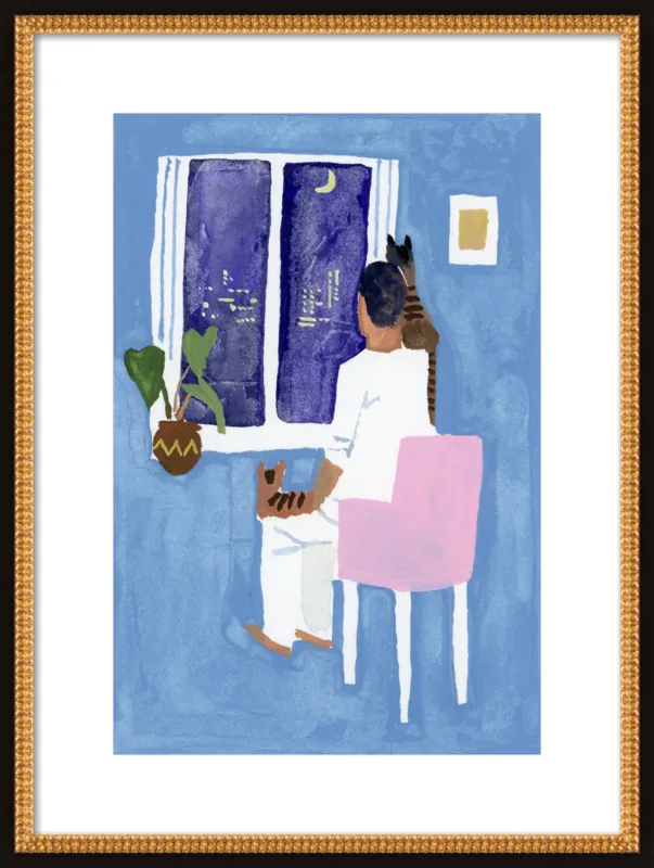 Look at the cat and the moon by Hiroyuki Izutsu for Artfully Walls