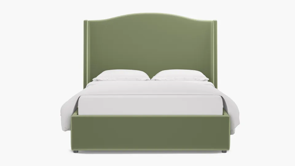 Curved Wingback Bed, Celadon Performance Plush Velvet, Queen