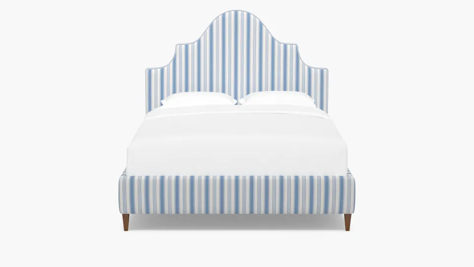 Statement Bed, Cornflower Regency Stripe, Walnut Square Tapered Leg, Twin