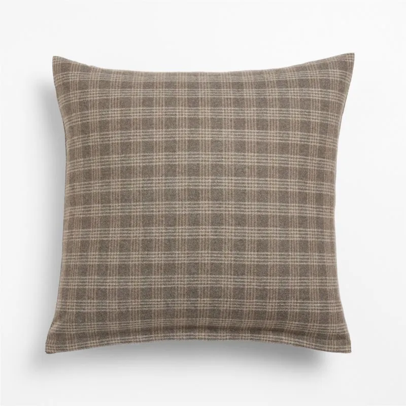 Roberto Italian Wool Blend Plaid 20"x20" Sand Beige Throw Pillow Cover