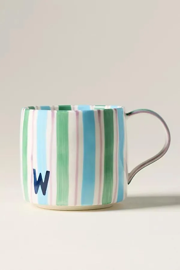 Striped Stoneware Monogram Mug