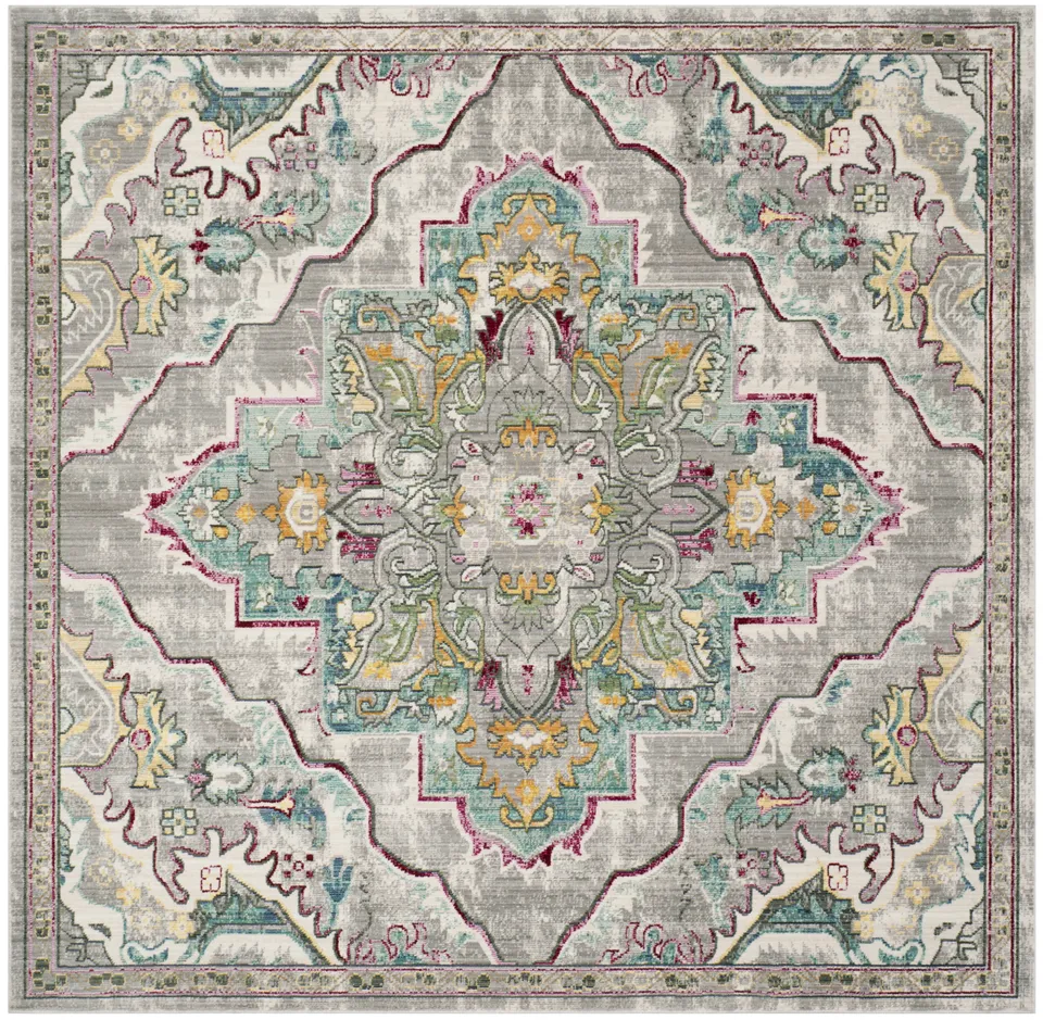Arlo Home Woven Area Rug, MYS921L, Grey/Light Blue,  6' 7" X 6' 7" Square